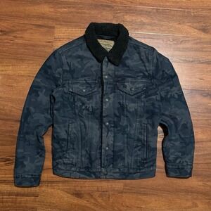 Levi's Fresh Leaves Justin Timberlake Camo Denim Sherpa Trucker Jacket Sz Small